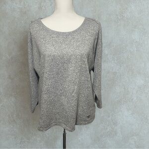 Adrienne Vittadini Gray Knit Blouse with Clear Round Embellishments Down Arms.